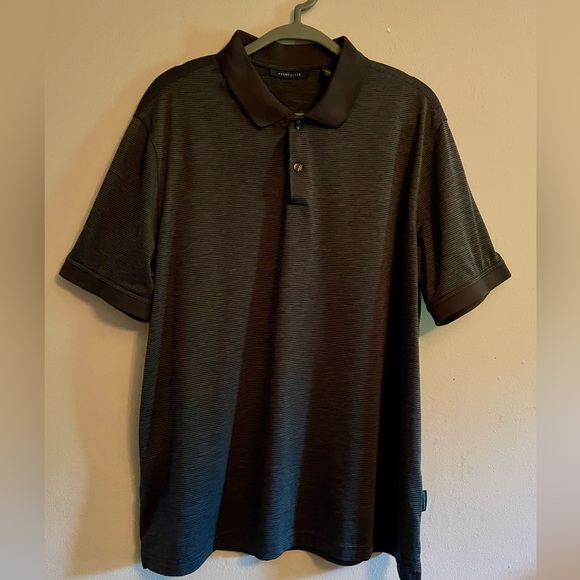 Perry Ellis as L gray/black stripe collared polo t-shirt - Picture 3 of 5